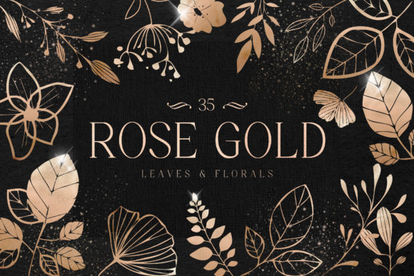 Download Rose Gold Leaves Florals Foil Elements - Flora Collection
