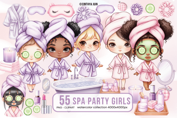 Download Spa Party Girls Watercolor Clipart - Color Collection