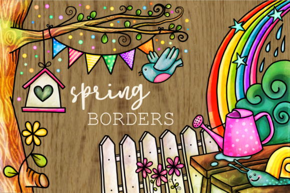 Download Spring Borders Watercolor Doodle Frames - Color Collection