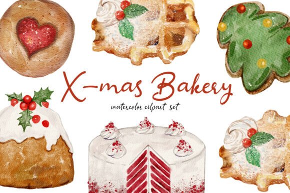 Download Christmas Bakery Watercolor Clipart Set - Color Collection