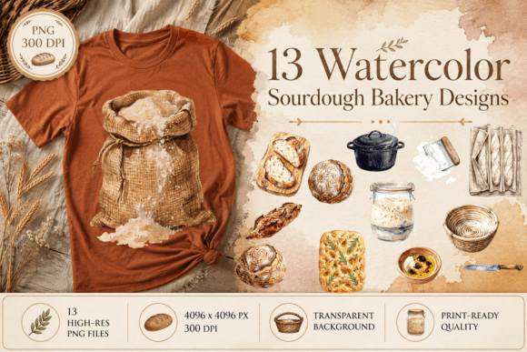 Download Sourdough Watercolor Cottagecore Bakery - Color Collection