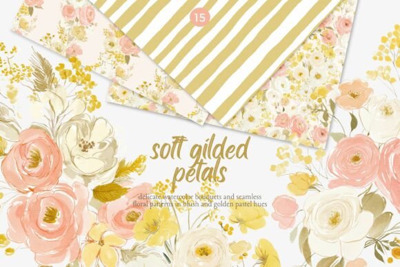 Download Soft Gilded Floral Clipart &amp; Patterns - Flora Collection
