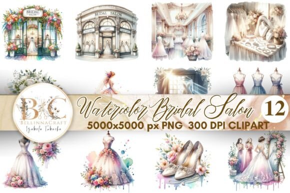 Download Watercolor Bridal Salon Clipart - Color Collection