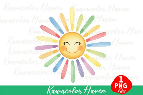 Download Cute Watercolor Sun with Colorful Rays - Color Collection