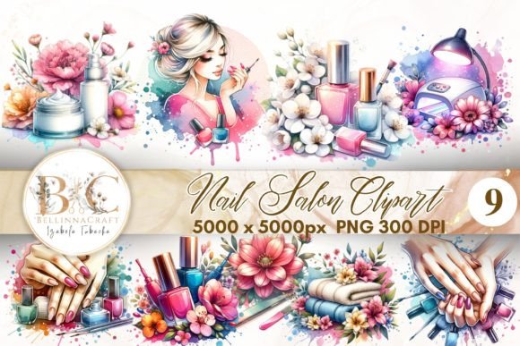 Download Watercolor Nail Salon Clipart - Color Collection