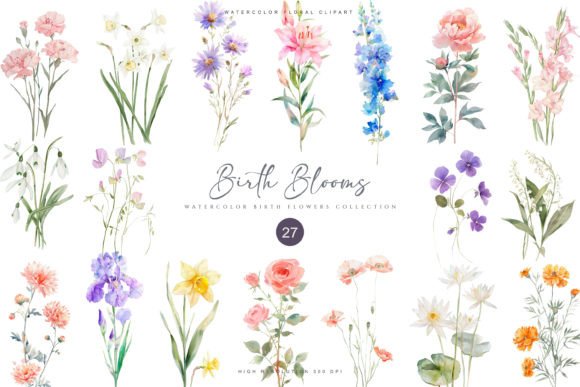 Download Watercolor Birth Flowers Collection - Color Collection