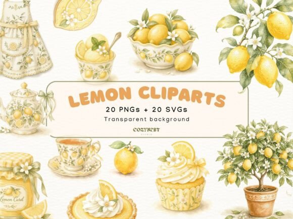 Download Lemon Watercolor Cliparts, Summer Bakery - Color Collection