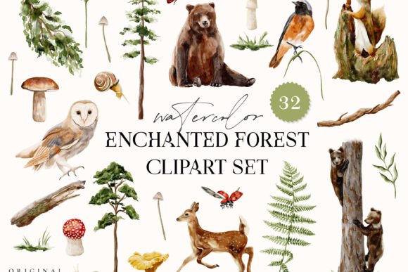 Download Enchanted Forest Watercolor Animals Tree - Color Collection