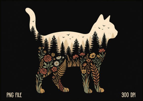 Download Nature Boho Floral Cat Silhouette Shirt - Flora Collection