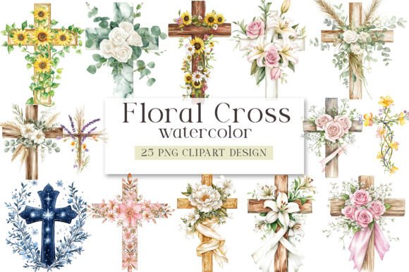 Download Watercolor Floral Cross Clipart - Flora Collection