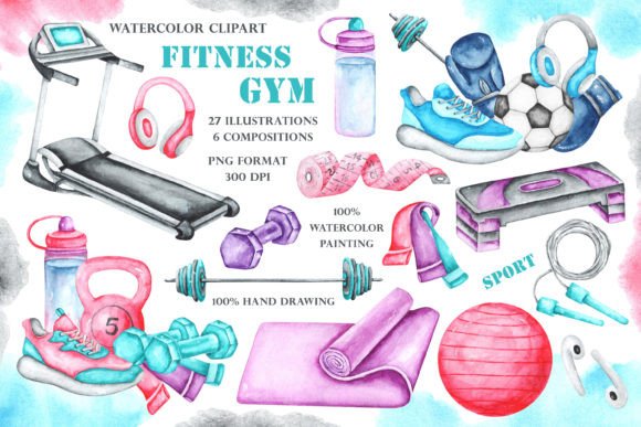 Download Gym, Fitness, Sport Watercolor Clipart. - Color Collection