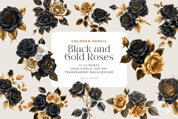 Download Colored Pencil Black Gold Roses Cliparts - Color Collection