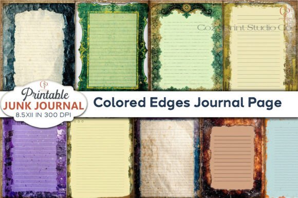 Download Colored Edges Lined Junk Journal Pages - Color Collection