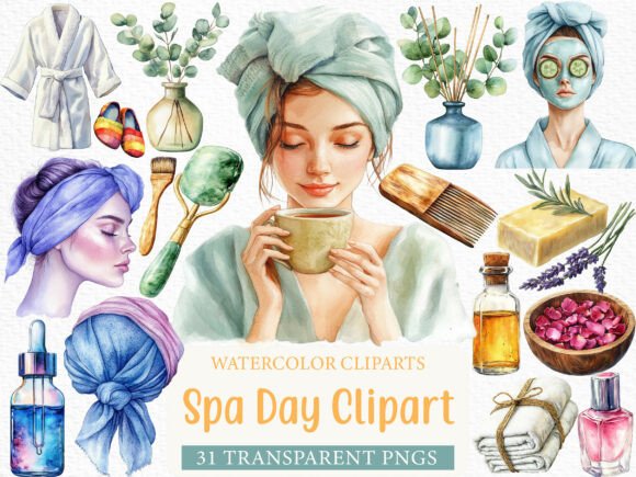Download Watercolor Spa Day Clipart Bundle - Color Collection