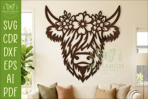 Download Floral Highland Cow Wall Sign SVG Decor - Flora Collection