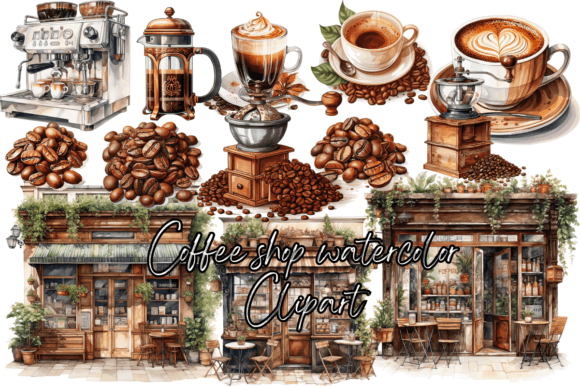 Download Coffee Shop Watercolor Clipart - Color Collection
