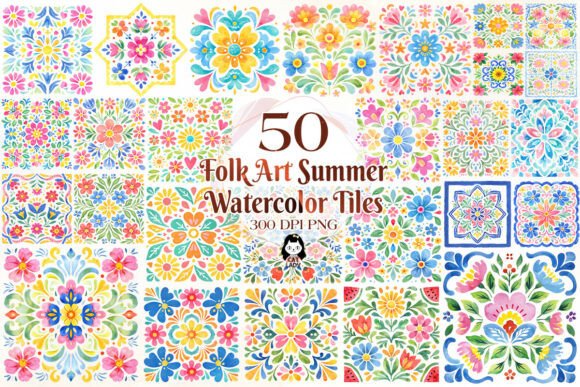 Download Abstract Folk Art Summer Watercolor Tile - Color Collection