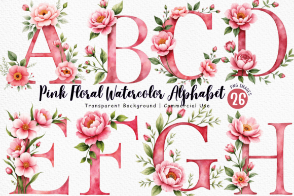 Download Pink Floral Watercolor Alphabet PNG - Flora Collection