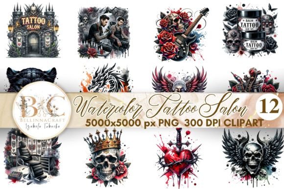 Download Watercolor Tattoo Salon Clipart - Color Collection