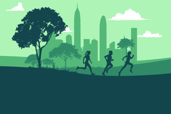 Download Runner Marathon in the Town Silhouette - Marathon Collection