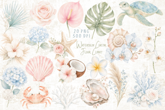 Download Watercolor Coastal Floral Clipart PNG - Flora Collection