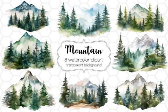 Download Watercolor Mountain Landscape Cliparts - Color Collection
