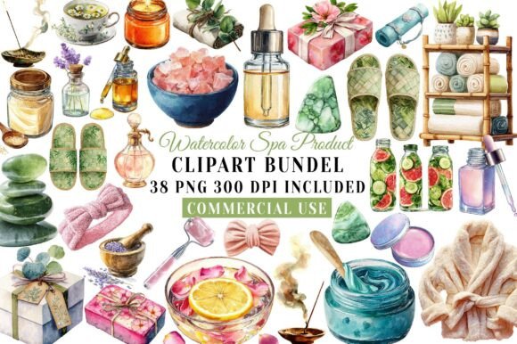 Download Watercolor Spa Product Clipart Bundle - Color Collection