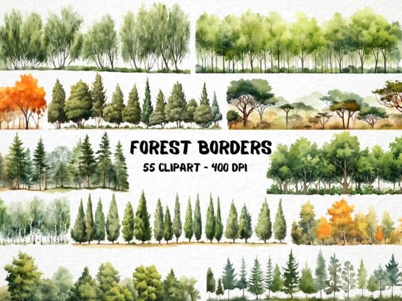 Download Watercolor Forest Borders Clipart Bundle - Color Collection