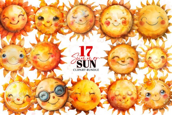 Download Cute Summer Sun Watercolor Clipart - Color Collection