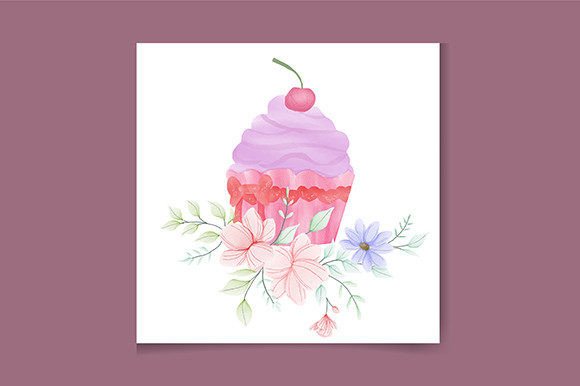 Download Watercolor Pink Cupcake Logo Design - Color Collection