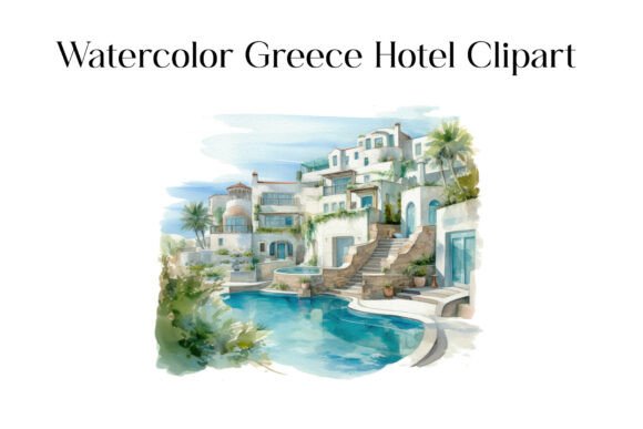 Download Watercolor Greece Hotel Clipart - Color Collection