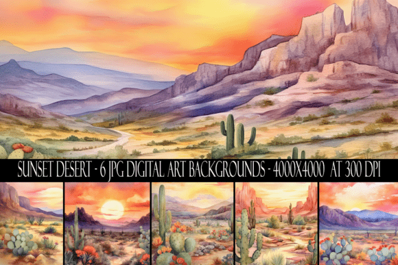 Download Watercolor Sunset Desert Backgrounds - Color Collection