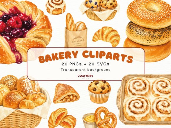 Download Bakery Watercolor Cliparts, Pastries PNG - Color Collection