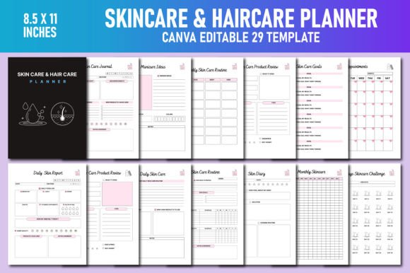 Download Skincare &amp; Haircare Planner Canva KDP - Skincare Collection