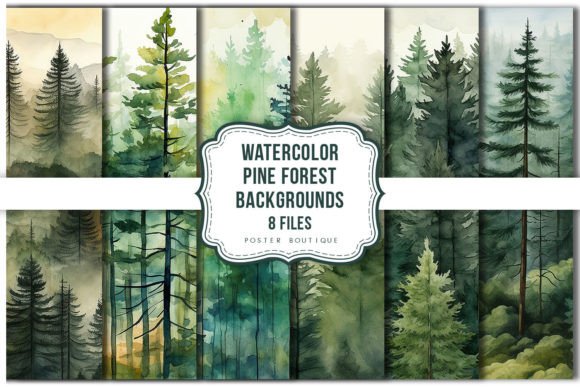 Download Watercolor Pine Forest Backgrounds Pack - Color Collection