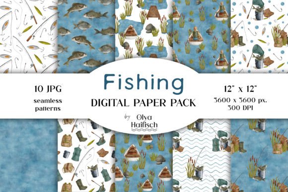 Download Watercolor Fishing Digital Paper Pack - Color Collection