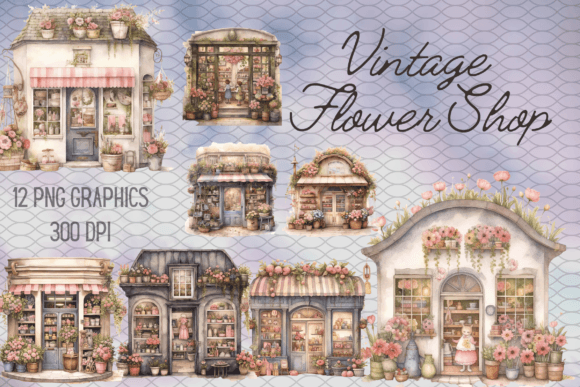 Download Vintage Flower Shop Watercolor Graphics - Color Collection