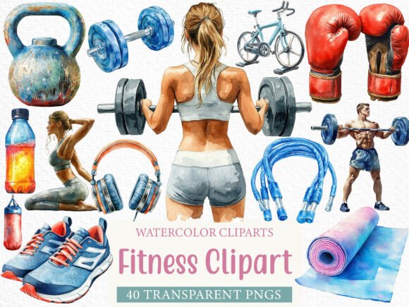 Download Watercolor Fitness Clipart Bundle - Color Collection