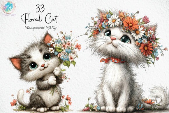 Download Whimsical Floral Cat PNG - Flora Collection