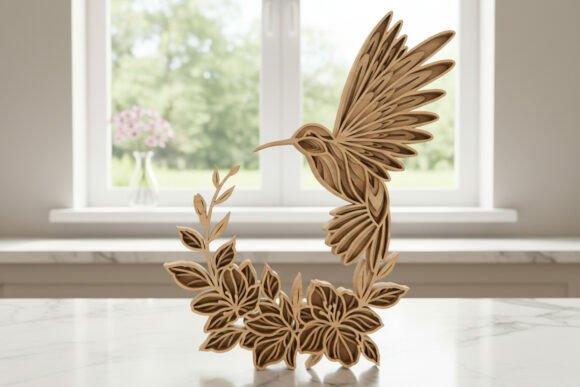 Download Layered Hummingbird Floral Laser Cut - Flora Collection