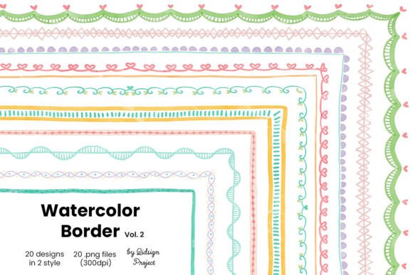Download 20 Doodle Watercolor Border, Decorative - Color Collection